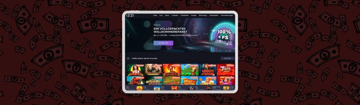 Screenshot von Izzi Casino in Deutschland.